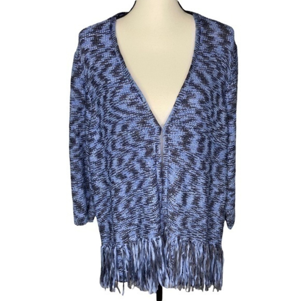 Laura Ashley Cardigan with Fringe Size 2X Black Gray Blue Knit